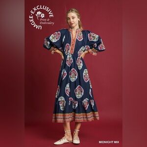 Umgee Navy Floral Maxi Dress